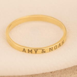 14K Solid Gold Custom Engraved Skinny Band Ring, 2 mm Dainty Stacking Real Gold Name Ring, Personalized Stackable Ring, Delicate Band Ring