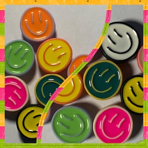 Neon Smiley Face Croc Charms: Bright Color Shoe Jibbitz