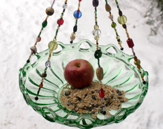 Large Beaded Green Bowl Candle Holder Bird Feeder Etsy