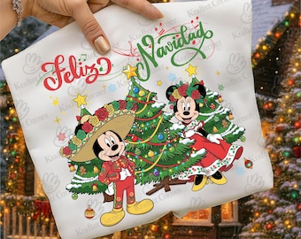 Disney Feliz Navidad Mickey Minnie PNG, Top corto, Navidad española Disney PNG, Diseño para fiesta navideña latina, Luces navideñas vintage, Regalo 2025