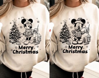 Árbol de Navidad retro de Mickey y Minnie estilo cómic, PNG, Fiesta de Navidad de Mickey 2025, Navidad familiar en Disneyland (WDW) PNG