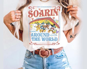 Mickey And Friends Soarin Around The World PNG, Vintage Disney Ride PNG, Epcot Disney World Tee, Disneyland Adventure Trip Outfit PNG