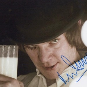 Malcom McDowell in person signed photo from The 1971 Stanley Kubrick Film A Clockwork Orange