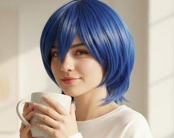 Blue Cosplay Wig - Short Anime Wig, Synthetic Hair, Halloween Costume Accessory
