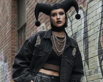 Jester Cosplay Black Hat | Harley Quinn Clown Accessory | Halloween Adult Costume Prop