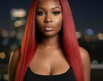 Burgundy Red Lace Front Wig | 26 Inch Straight Synthetic Hair