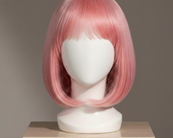 Pink Bob Wig with Bangs | Heat Resistant Synthetic Cosplay Anime Kawaii Wig
