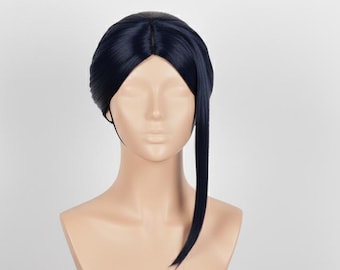 Arcane Caitlyn Cosplay Wig, Dark Blue Anime Wig with Bun