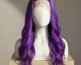 Purple Lace Front Wig Wavy Synthetic | Violet Cosplay Hair Medium Length