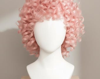 Pink Curly Short Synthetic Wig with Bangs | Cosplay Festival Party Hair