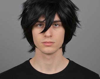 Black Cosplay Wig | Short Anime Emo Goth Wig with Bangs