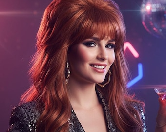 80s Peggy Bundy Beehive Wig | Long Wavy Auburn Synthetic Hair | Vintage Housewife Costume Cosplay