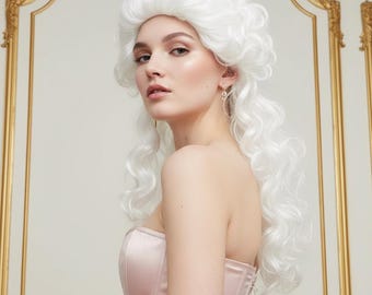 White Curly Wig - Colonial Era Wig, Synthetic Hair, Costume Party Cosplay