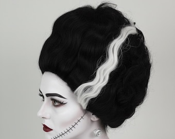 Frankenstein Bride Wig, Black and White Gothic Cosplay, Halloween Costume