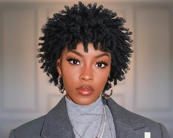 Short Afro Wig | Black Kinky Curly Synthetic Women's Wig | Glueless Daily Wear Dreadlock Style