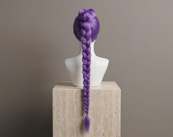 KPop Cosplay Purple Wig - Long Braided Anime Hair, High Bun
