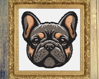 French Bulldog Portrait Cross Stitch Pattern | Modern Dog Needlework (PDF)