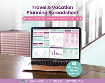 Travel Planner Spreadsheet for Google Sheets: Vacation Itinerary Organizer (Digital Download)