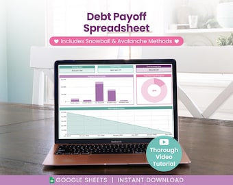 Debt Payoff Spreadsheet: Snowball & Avalanche Calculator (Google Sheets Digital Download)