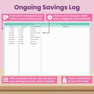 Savings Tracker Spreadsheet: Sinking Funds Planner (Google Sheets Digital Download) image 4