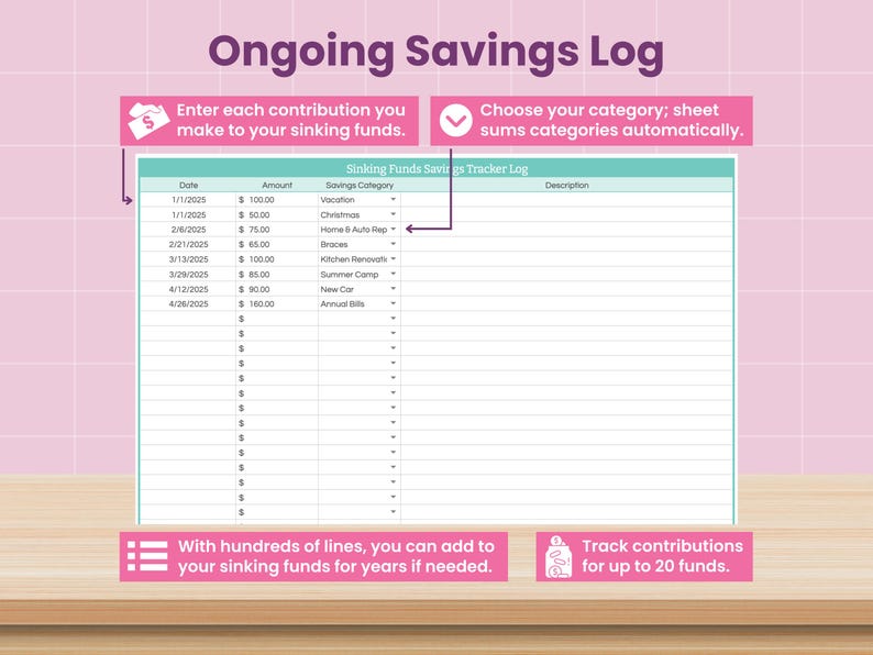 Savings Tracker Spreadsheet: Sinking Funds Planner (Google Sheets Digital Download) image 4