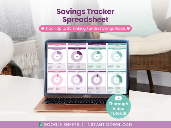Savings Tracker Spreadsheet: Sinking Funds Planner (Google Sheets Digital Download)
