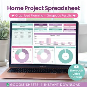 Feuille de calcul de projet de rénovation domiciliaire pour Google Sheets, modèle de planificateur de rénovation domiciliaire, suivi de la rénovation domiciliaire, planificateur de budget de rénovation