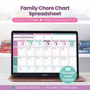 Family Chore Chart Spreadsheet for Google Sheets: Interactive Task Tracker (Digital Download)
