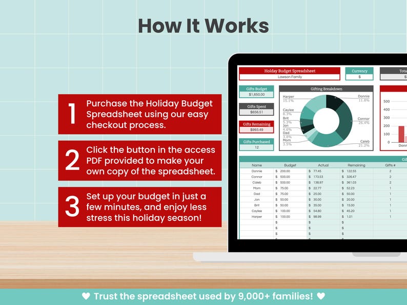 Urlaubsbudget-Tabelle & Weihnachtsgeschenk-Tracker für Google Sheets (Digitaler Download) Bild 11