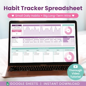 Habit Tracker Tabelle für Google Sheets, täglicher und wöchentlicher Habit Planer, Produktivität Tracker, Digitale Gewohnheiten und Routinen Vorlage
