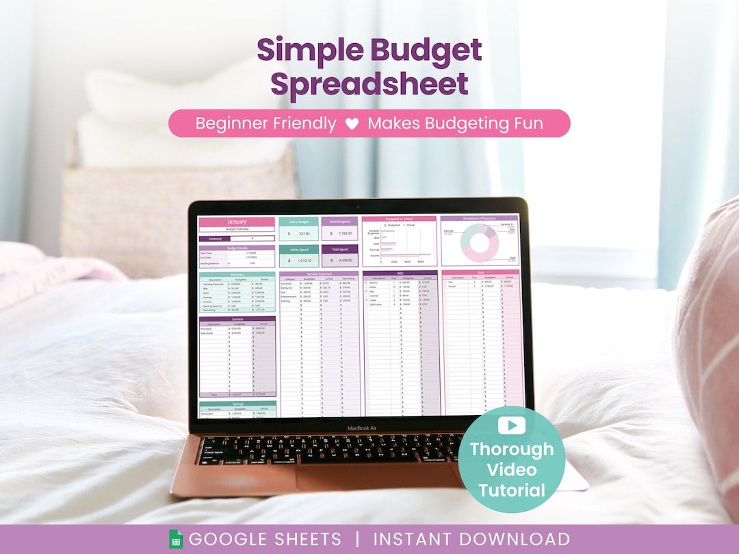 Simple Budget Spreadsheet: Google Sheets Budgeting Planner (Digital Download)