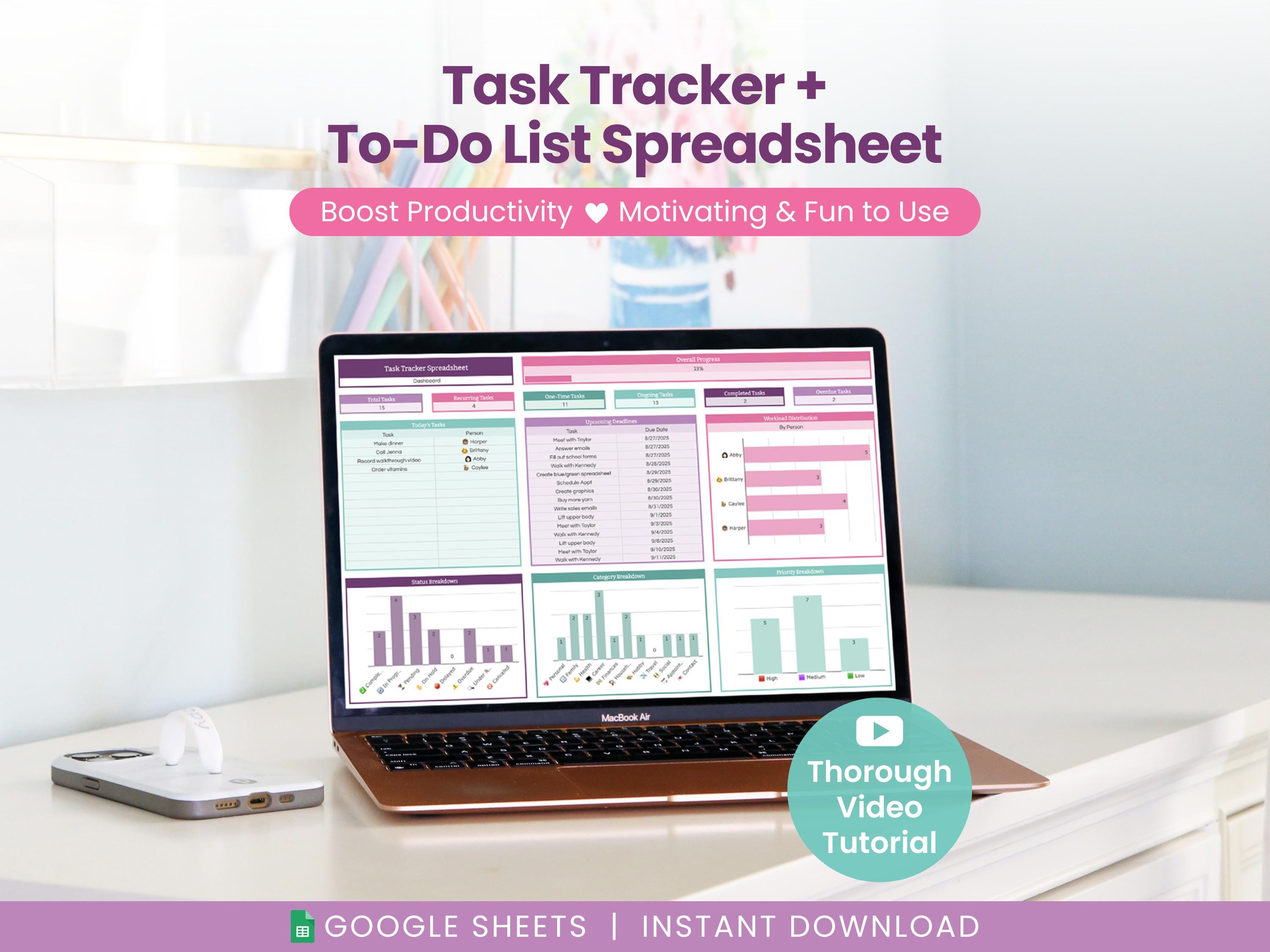 Task Tracker & To-do List Spreadsheet for Google Sheets (digital ...