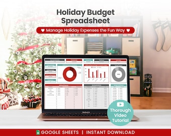 Budgetoverzicht voor de feestdagen en een overzicht van kerstcadeaus voor Google Sheets (digitale download)