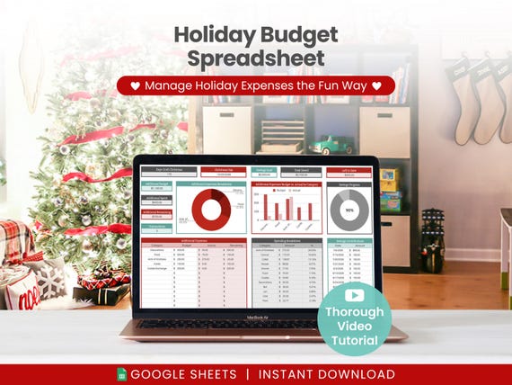 Holiday Budget Spreadsheet & Christmas Gift Tracker for Google Sheets (Digital Download)