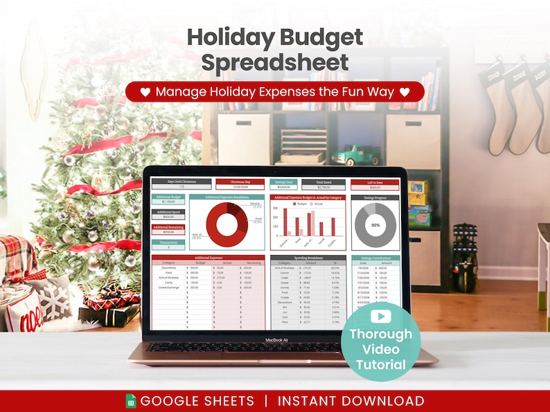 Urlaubsbudget-Tabelle & Weihnachtsgeschenk-Tracker für Google Sheets (Digitaler Download) Bild 1