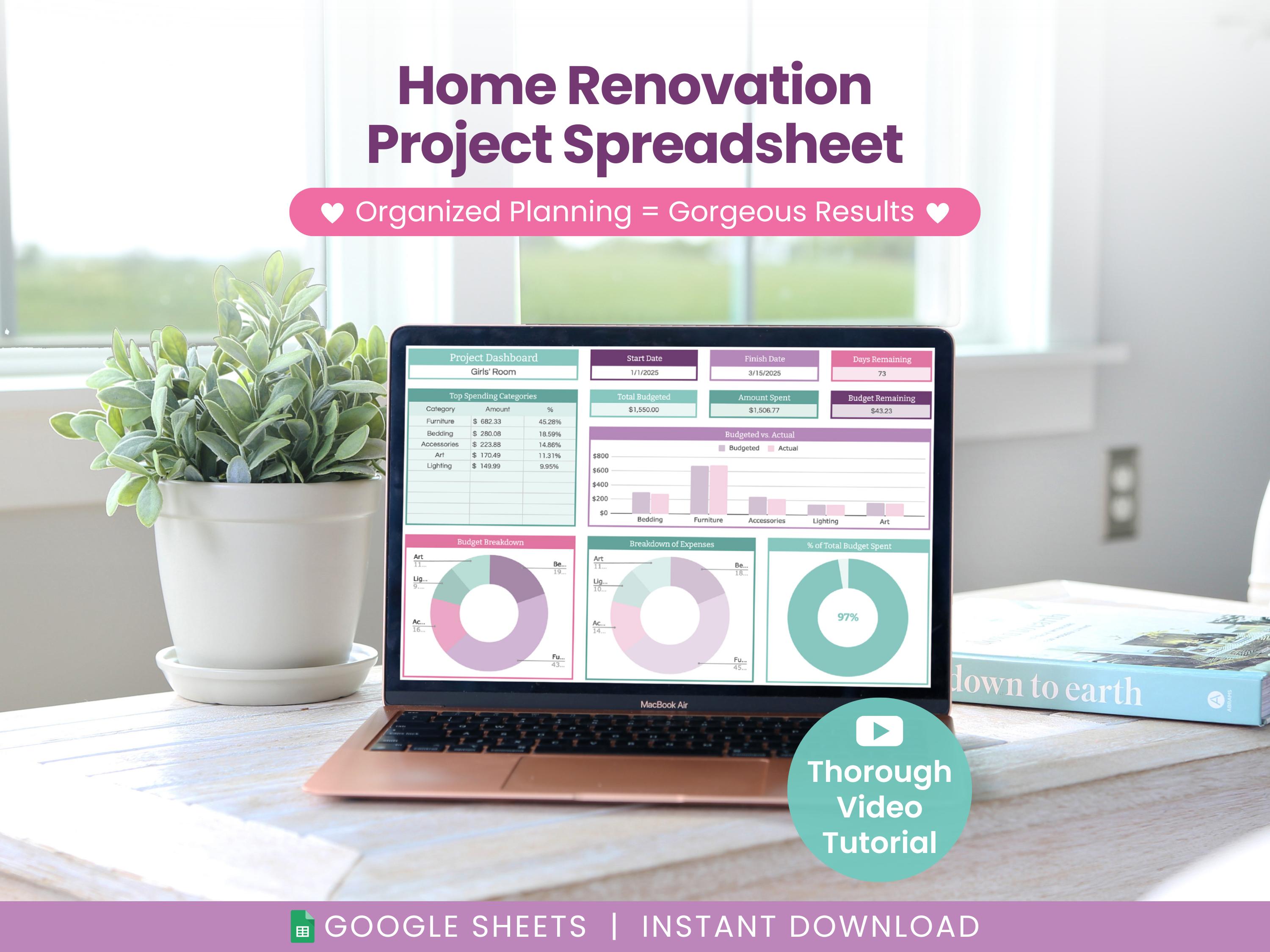Home Renovation Project Planner: Google Sheets Template (digital ...