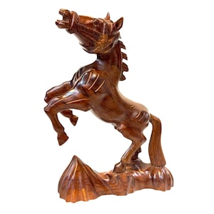 Wooden Horse Sculpture Handmade Shesham Wood Horse Figurine Hand Carved Animal Statue Unique Wood Art Home Decoration Accessories