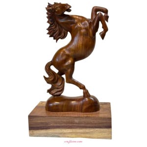 Handcrafted Rearing Horse Statue Premium Sheesham Wood Horse Figurine Solid Wooden Horse Rearing Sculpture Home Decoration Accessories