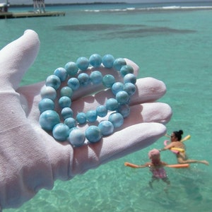 AAA grade Larimar beads necklace 16 inches, Caribbean Queen 1 - graduated turquoise blue pearls necklace fast shipping worldwide wife gift