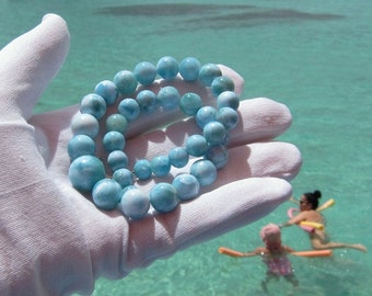 AAA grade Larimar beads necklace 16 inches, Caribbean Queen 1 - graduated turquoise blue pearls necklace fast shipping worldwide wife gift