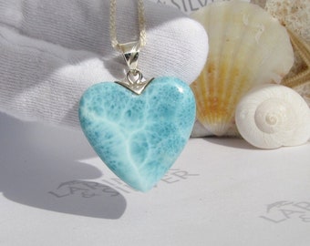 Heart pendant, Genesis of Love - turquoise Larimar stone pendant silver aqua blue heart soft turquoise speedy worldwide delivery woman gift