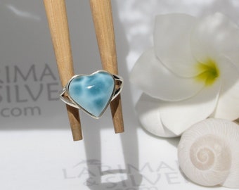 Romantic mermaid heart ring size 5.25, Love Tales 5 - turtleback Larimar heart ring 925 silver engagement fast delivery worldwide lover gift