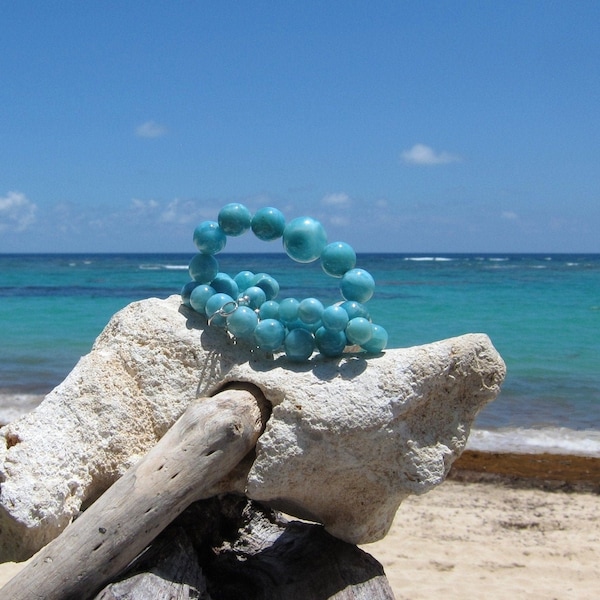 AAA turquoise blue beads necklace, Caribbean Queen 2 - 16 inches graduated Larimar pearl necklace fast shipping worldwide one of a kind gift