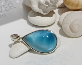 Sea blue pendant, Spatial Ocean - iridescent AAA Larimar teardrop pendant 925 silver water element of life fast delivery great gift for wife