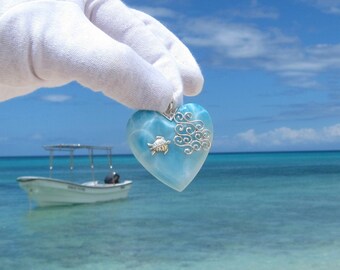 AAAA grade heart pendant, Swimming into the Storm - BIG Larimar stone pendant silver sea turtle fast delivery jewelry worldwide woman gift