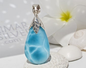 Blue drop pendant, From the Mermaids Orchard 50 - High quality Larimar AAAA grade pendant turtleback pattern shipping worldwide unique gift