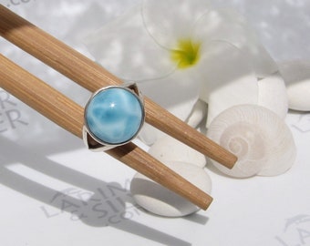 Pristine aqua blue round ring size 6.5, Water World, Larimar round ring solid silver blue circle clear water splash fast delivery woman gift