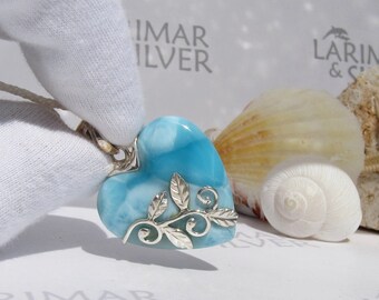 Designer Larimar pendant by Larimarandsilver, Love Fantasy 1 - Larimar pendant 925 silver/leaf silver vines/love fairy/larimar jewelry/gift