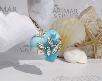 Designer turquoise blue pendant, Love Fantasy 4 - Larimar heart pendant solid silver leaves love fairy elf necklace fast delivery woman gift