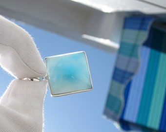 Translucent azure square pendant, The Sky is always Blue Somewhere - crystal blue Larimar pendant 925 silver fast delivery worldwide gift